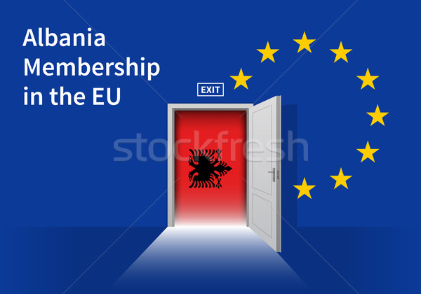 European Union flag wall with Albania flag door. EU Flag. Stock photo © tkacchuk