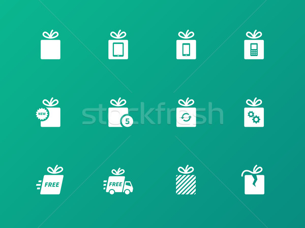 Foto stock: Vetor · caixa · de · presente · conjunto · verde · papel · telefone