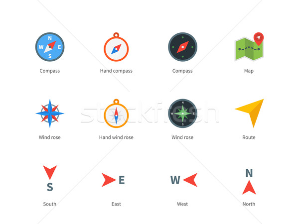 Compass and map colored icons on white background. Stock photo © tkacchuk