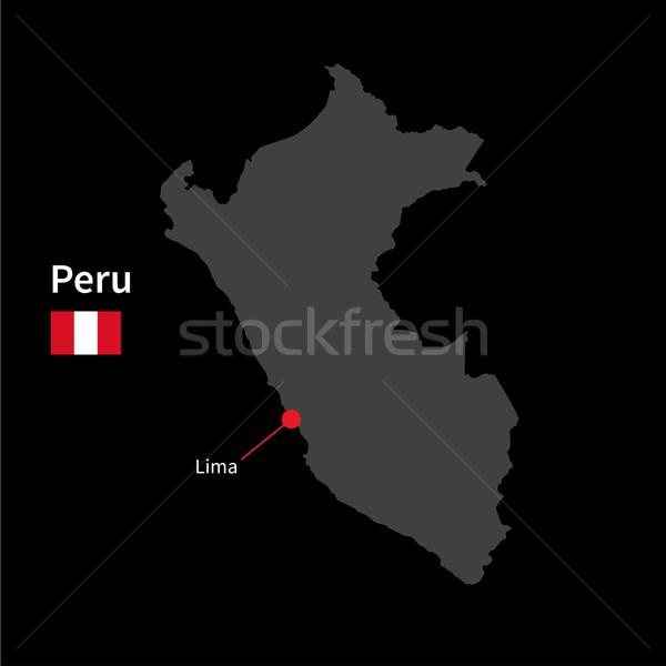 Detailed map of Peru and capital city Lima with flag on black background Stock photo © tkacchuk