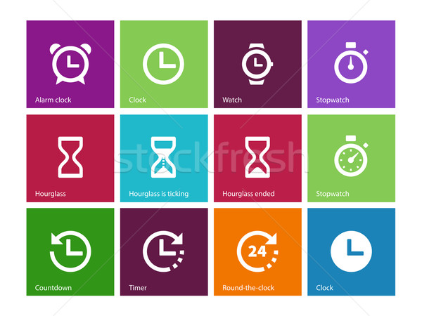 Time and Clock icons on color background. Stock photo © tkacchuk