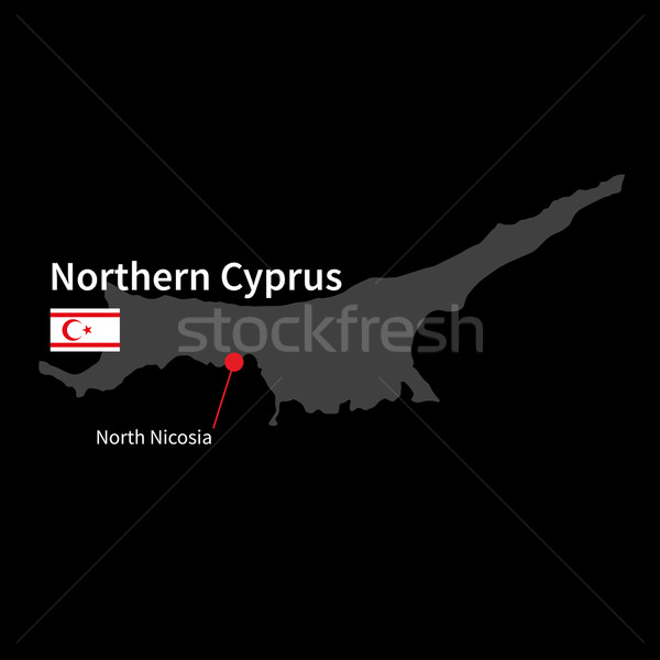 Detailed map of Northern Cyprus and capital city North Nicosia with flag on black background Stock photo © tkacchuk