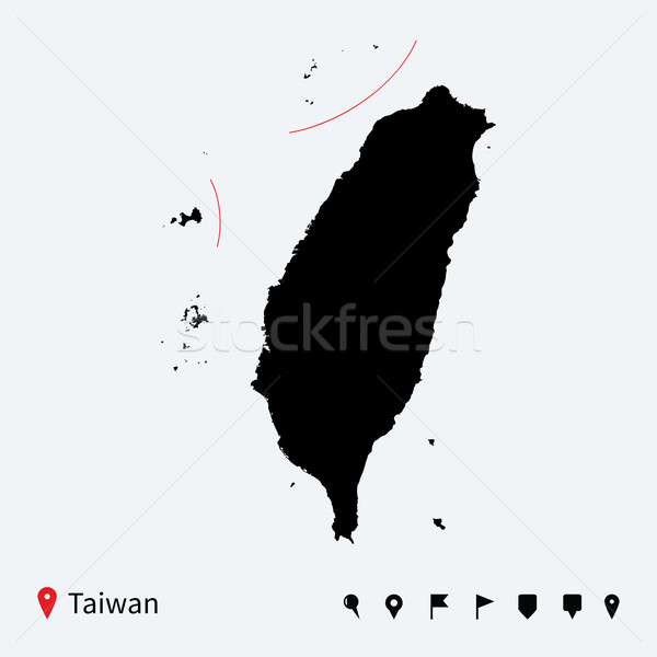 Stock fotó: Magas · részletes · vektor · térkép · Tajvan · navigáció