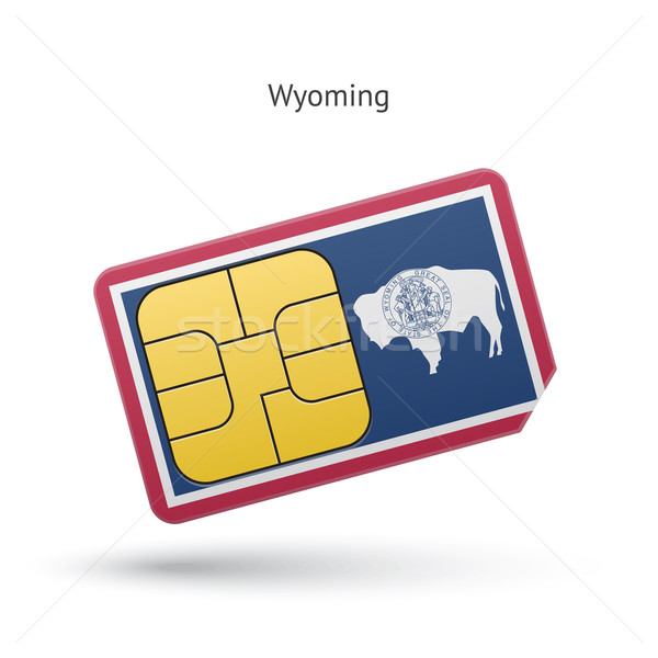 Stock photo: State of Wyoming phone sim card with flag.