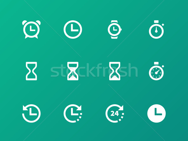 Time and Clock icons on green background. Stock photo © tkacchuk