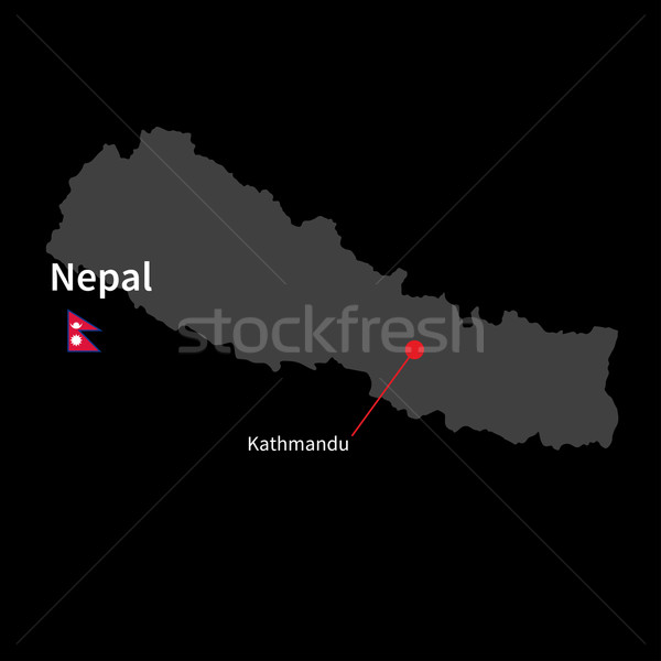 Stock photo: Detailed map of Nepal and capital city Kathmandu with flag on black background