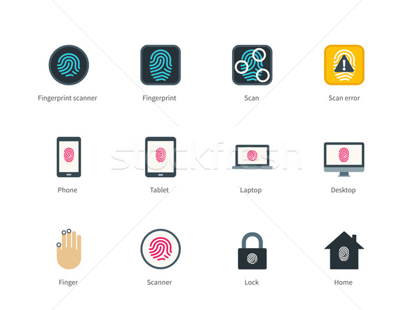Fingerprint and devices color icons on white background. Stock photo © tkacchuk