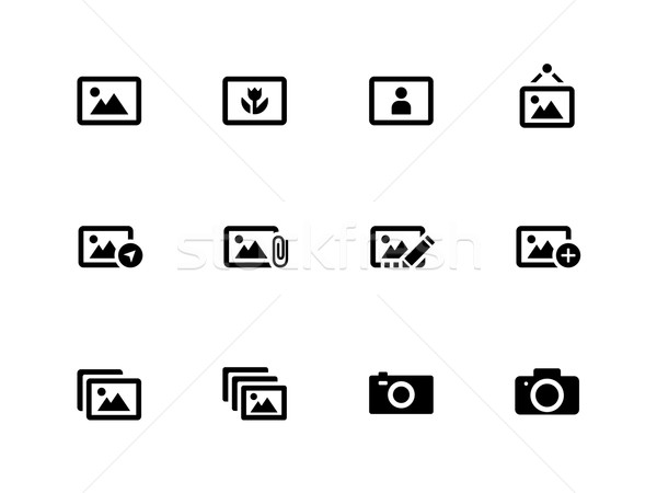 Stock photo: Photographs and Camera icons on white background.