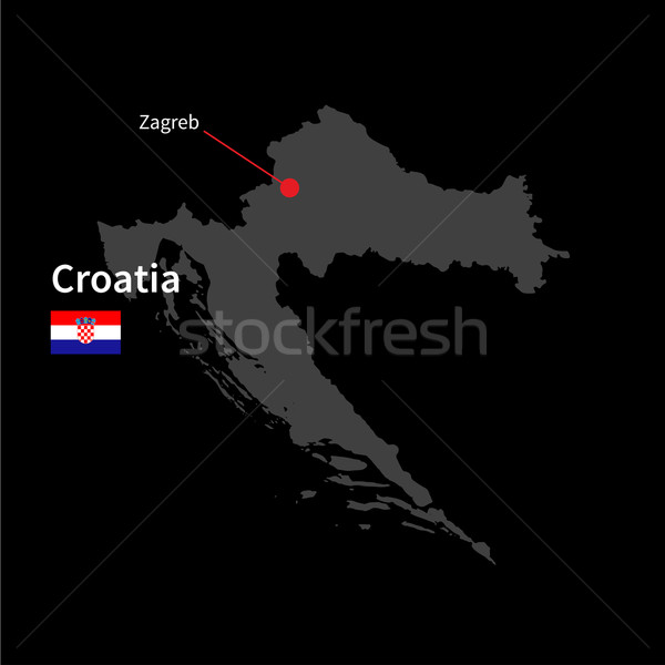 Detailed map of Croatia and capital city Zagreb with flag on black background Stock photo © tkacchuk