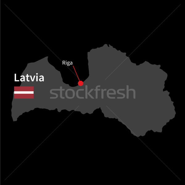 Detailed map of Latvia and capital city Riga with flag on black background Stock photo © tkacchuk