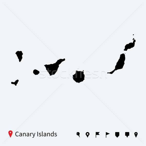 High detailed vector map of Canary Islands with navigation pins. Stock photo © tkacchuk