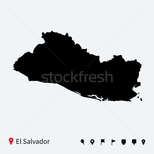 Stock photo: High detailed vector map of El Salvador with navigation pins.