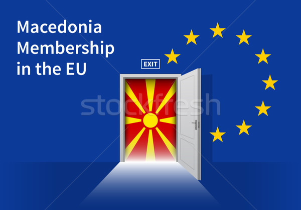 European Union flag wall with Macedonia flag door. EU Flag. Stock photo © tkacchuk