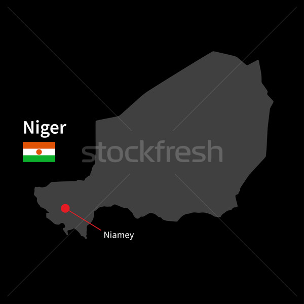 Detailed map of Niger and capital city Niamey with flag on black background Stock photo © tkacchuk