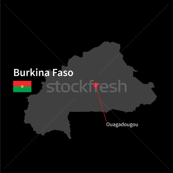 Detailed map of Burkina Faso and capital city Ouagadougou with flag on black background Stock photo © tkacchuk