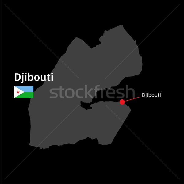 Foto stock: Detallado · mapa · Djibouti · ciudad · bandera · negro