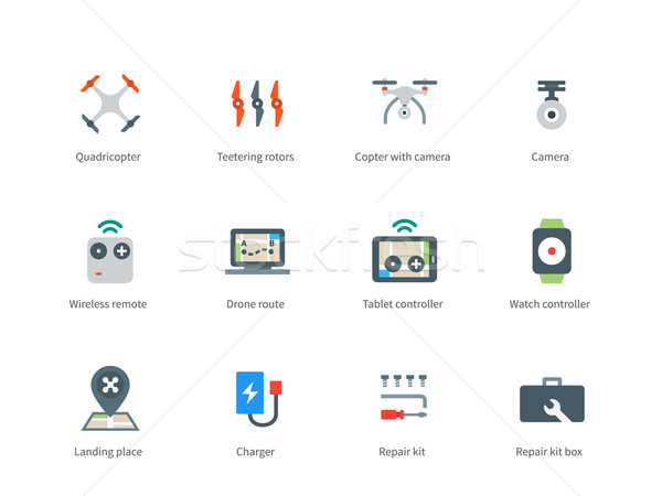 Flying drone color icons on white backgrond Stock photo © tkacchuk