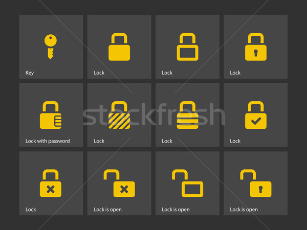 Stockfoto: Iconen · web · Geel · bescherming · hangslot · Open