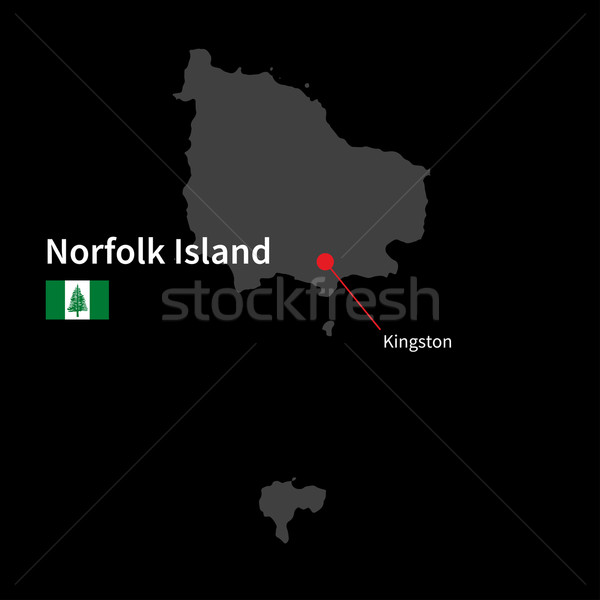 Detailed map of Norfolk Island and capital city Kingston with flag on black background Stock photo © tkacchuk