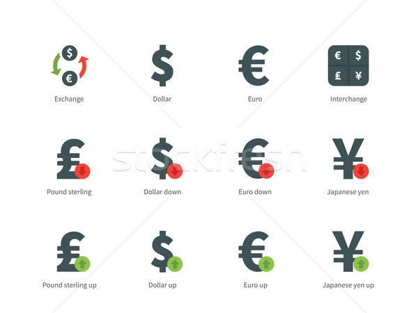 Valuta uitwisseling kleur iconen witte pictogram Stockfoto © tkacchuk
