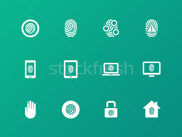Security fingerprint icons on green background. Stock photo © tkacchuk