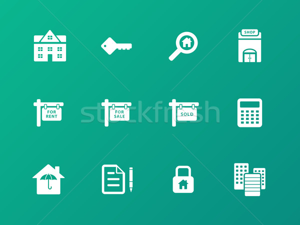 Real Estate icons on green background. Stock photo © tkacchuk