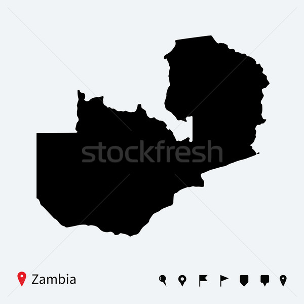 High detailed vector map of Zambia with navigation pins. Stock photo © tkacchuk