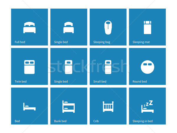 Furniture and bed icons on blue background. Stock photo © tkacchuk