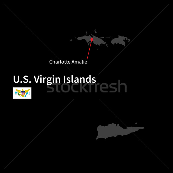 Detailed map of U.S. Virgin Islands and capital city Charlotte Amalie with flag on black background Stock photo © tkacchuk