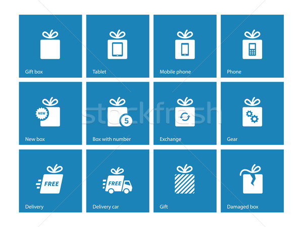 Gift box icons on blue background. Stock photo © tkacchuk