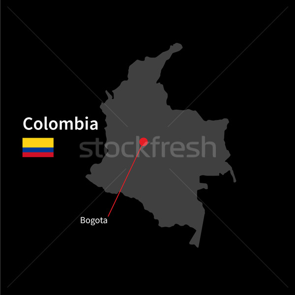 Detailed map of Colombia and capital city Bogota with flag on black background Stock photo © tkacchuk