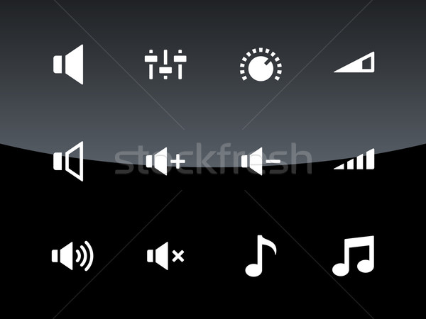 Speaker icons on black background. Volume control. Stock photo © tkacchuk