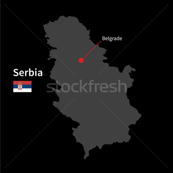 Detailed map of Serbia and capital city Belgrade with flag on black background Stock photo © tkacchuk