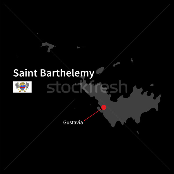 Detailed map of Saint Barthelemy and capital city Gustavia with flag on black background Stock photo © tkacchuk