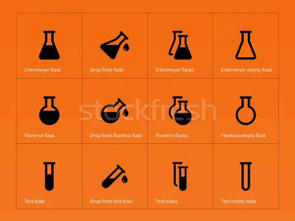 Conical flasks icons on orange background. Stock photo © tkacchuk