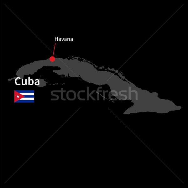 Detailed map of Cuba and capital city Havana with flag on black background Stock photo © tkacchuk