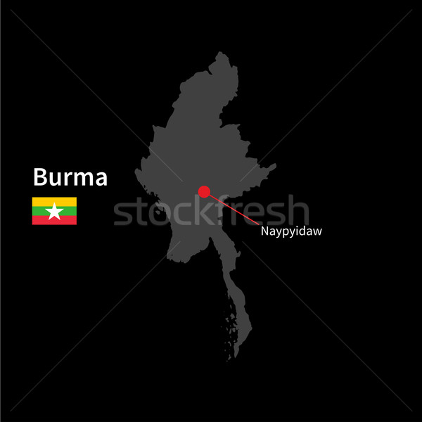 Detailed map of Burma and capital city Naypyidaw with flag on black background Stock photo © tkacchuk