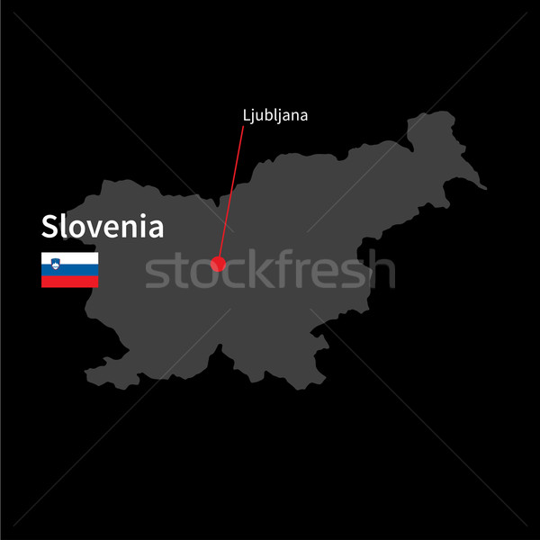 Detailed map of Slovenia and capital city Ljubljana with flag on black background Stock photo © tkacchuk