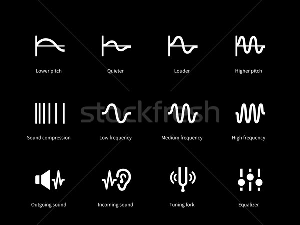 Stock photo: Sound wave cycle icons on black background.