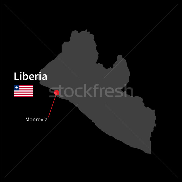 Detailed map of Liberia and capital city Monrovia with flag on black background Stock photo © tkacchuk