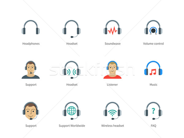 Headphones and headset color icons on white background. Stock photo © tkacchuk