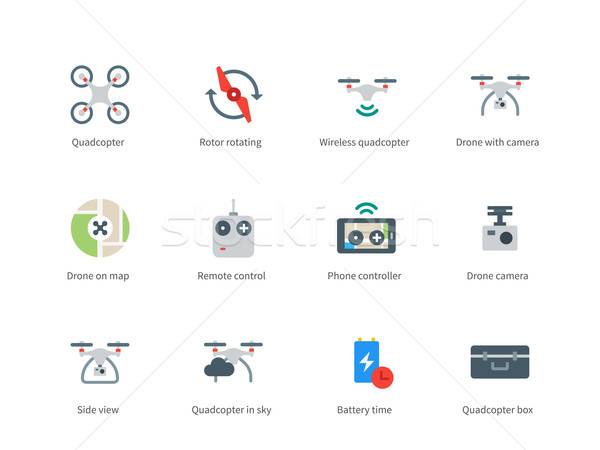 Drone with Camera color icons on white background. Stock photo © tkacchuk