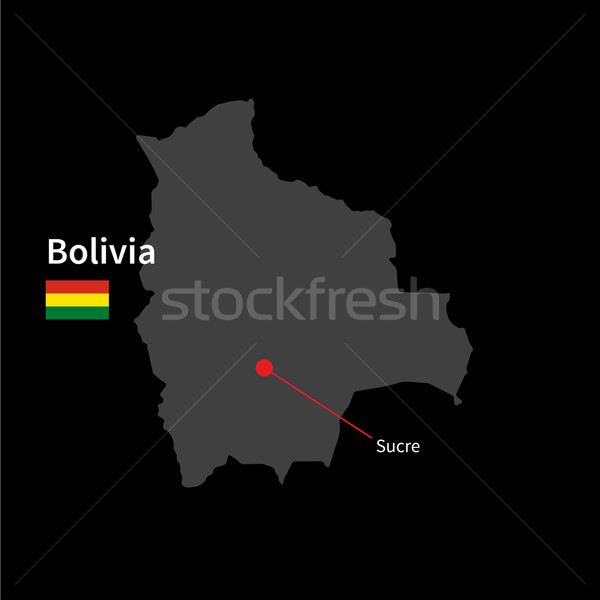 Detailed map of Bolivia and capital city Sucre with flag on black background Stock photo © tkacchuk
