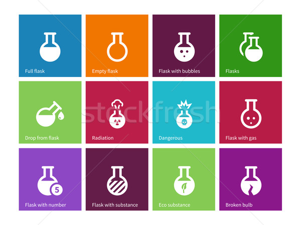 Chemical bulb icons on color background. Stock photo © tkacchuk