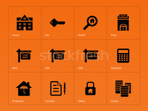 Real Estate icons on orange background. Stock photo © tkacchuk