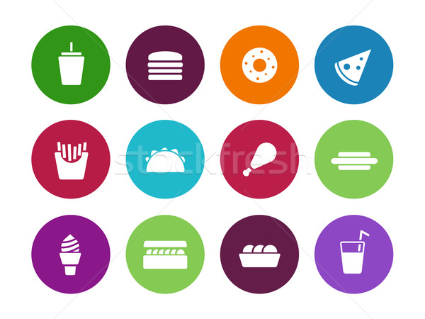Stock photo: Fast food circle icons on white background.