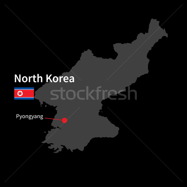 Detailed map of North Korea and capital city Pyongyang with flag on black background Stock photo © tkacchuk