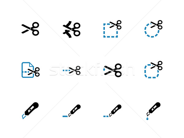 Stock photo: Scissors with cut lines icons.