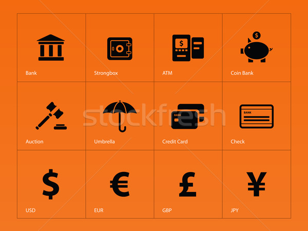 Foto stock: Bancário · ícones · laranja · mão · financiar · calculadora