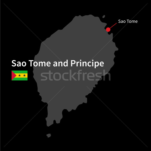 Detailed map of Sao Tome and Principe and capital city Sao Tome with flag on black background Stock photo © tkacchuk